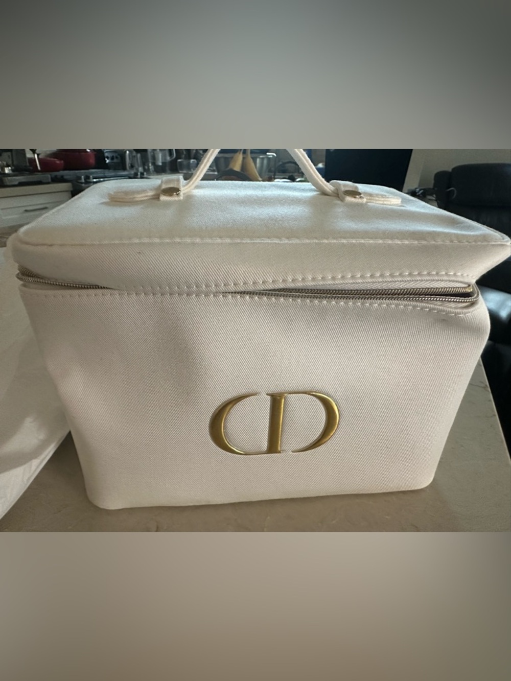 Dior Cream Canvas Cosmetic Case with Gold CD Emblem
